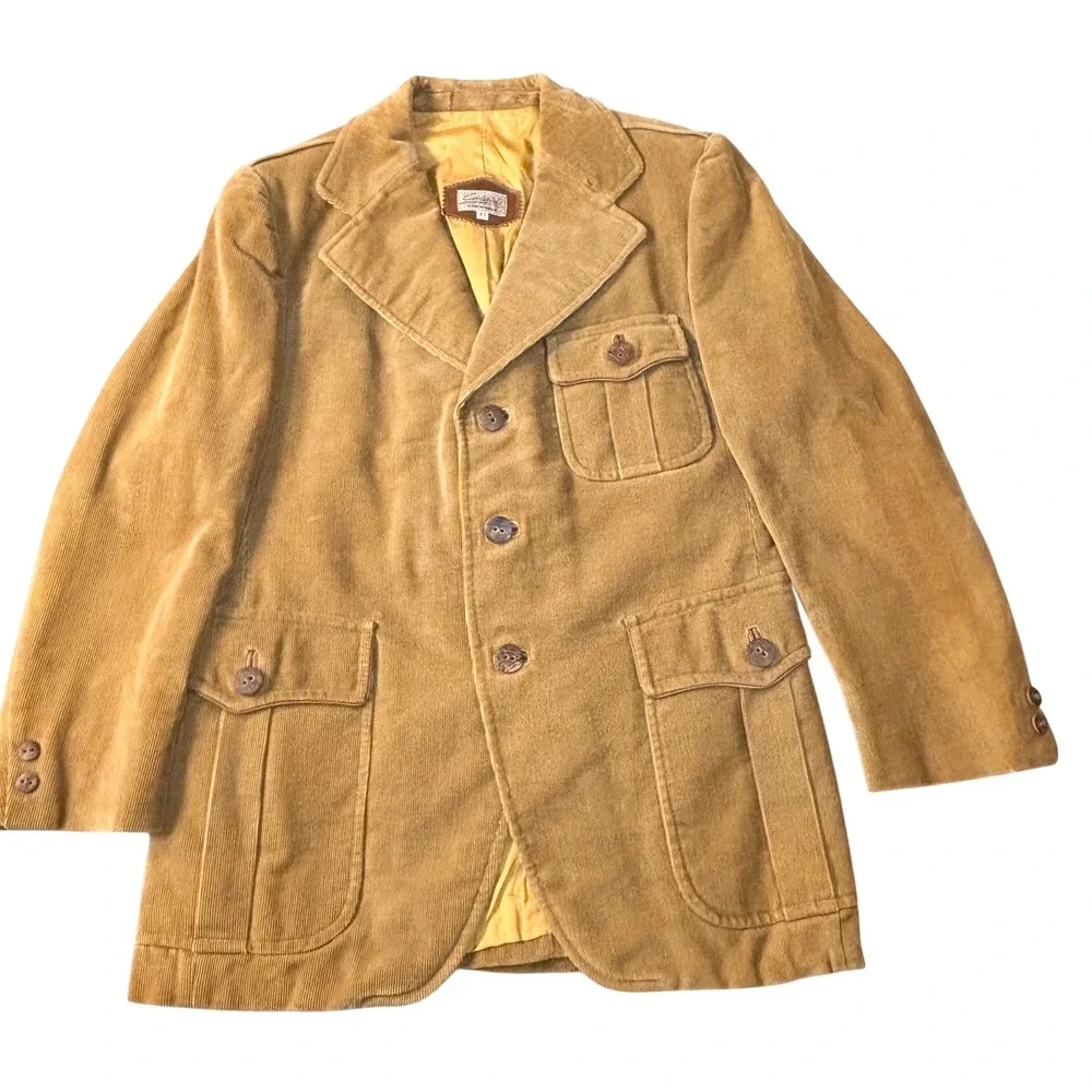 Vintage 70s cortefiel corduroy jacket men's 41 medium tan safari